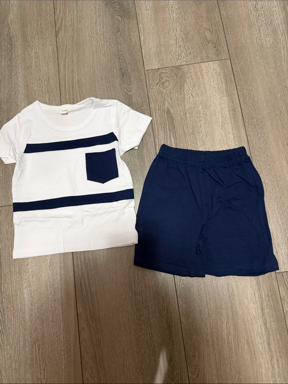 White & Navy Short-Sleeve Tee and Navy Shorts Set for Kids